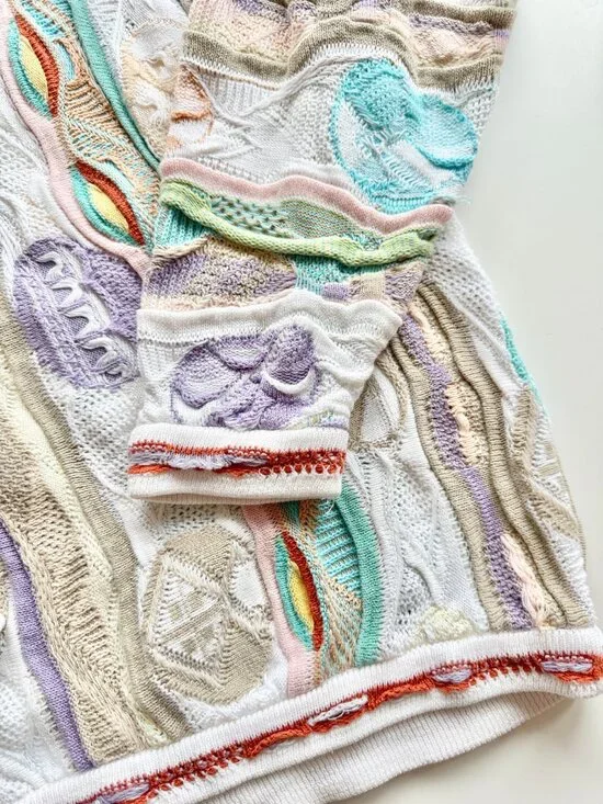 Vintage 90's COOGI White Pastel Easter Egg Cotton Knit Sweater, Size S - Picture 8 of 11